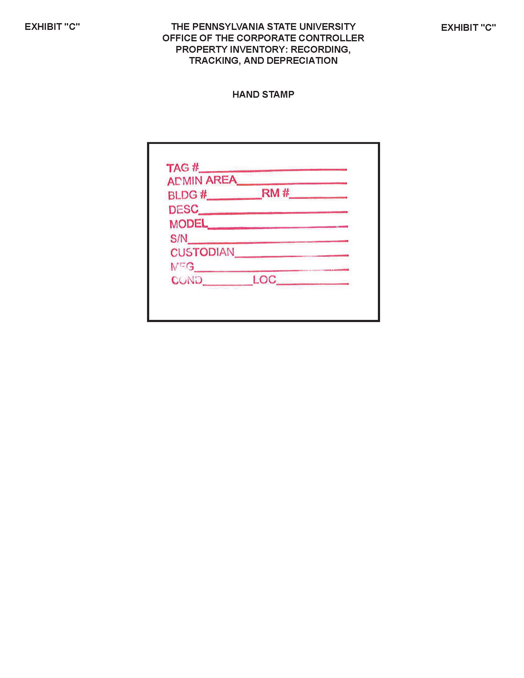Image of Exhibit C - Property Inventory Hand Stamp