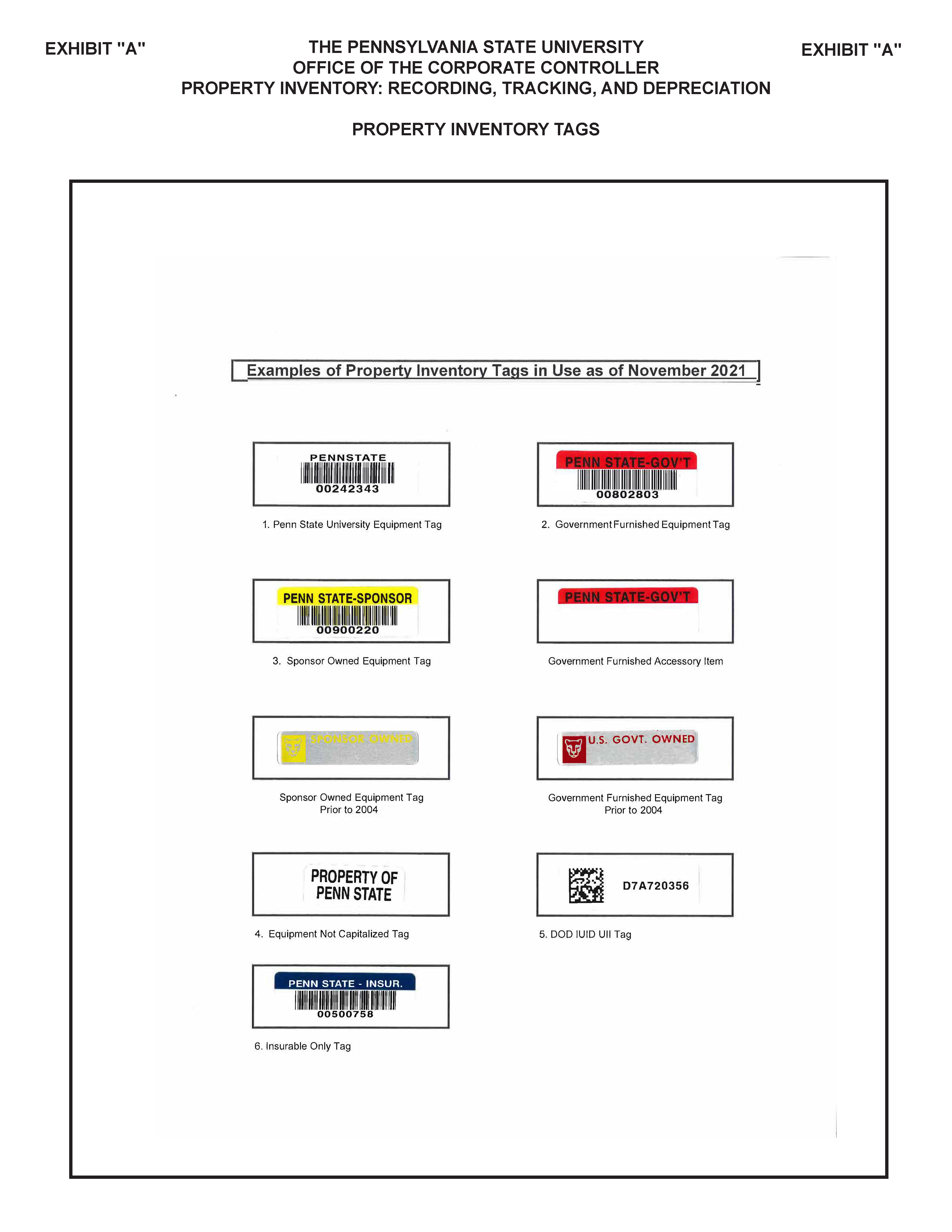 Image of Exhibit A - Physical Inventory Tags