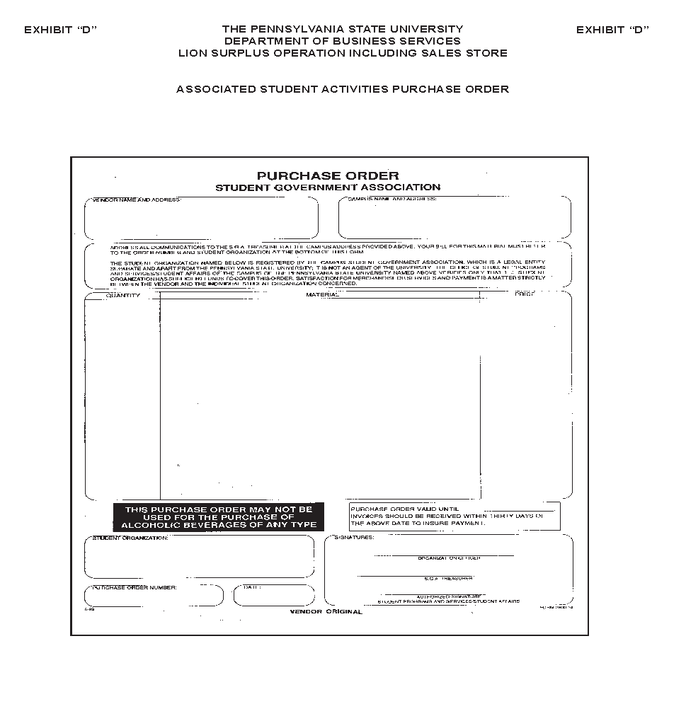 Image of Exhibit D - Associated Student Activities Purchase Order